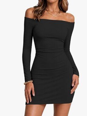 Womens Off The Shoulder Dress Long Sleeve Bodycon Mini Dresses